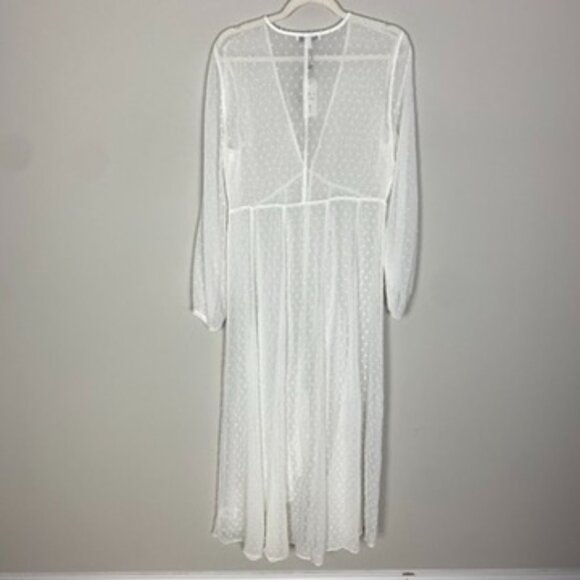 Express Rocky Barnes Maxi Dress Medium Coverup White Swiss Dots Button Front - Picture 7 of 9